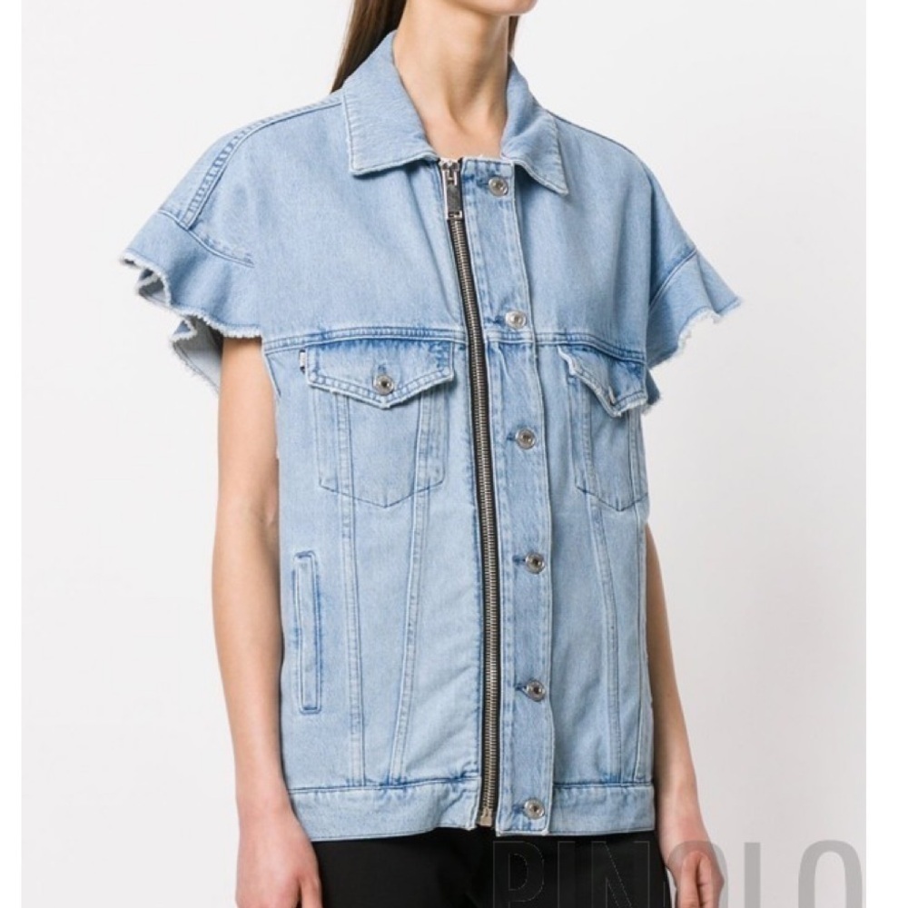 MSGM Light Blue Denim Vest with Ruffled Sleeves size M